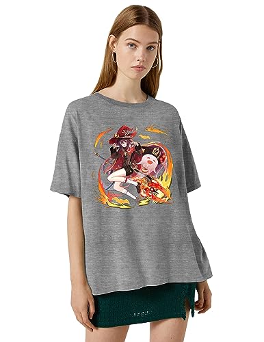 Genshin Impact T Shirt for Women, Hutao T Shirts with Short Sleeve for Unisex Fans,Vivid Durable Print Patterns DeepGrey