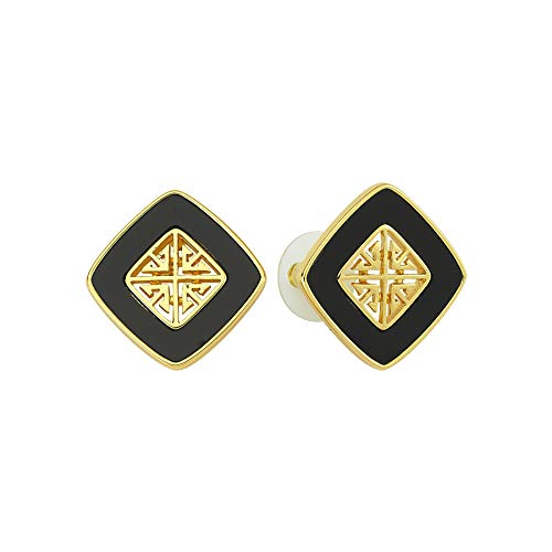 Boucles d'oreilles greca carrées en acier doré 14k émail noir 2x2cm bijou tendance femme