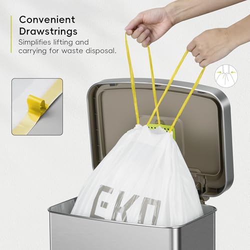 Image of EKO 21 Gallon / 50-90 Liter, 60 Count Drawstring Trash Bags, Extra-Strong Garbage Bags, Fresh Floral Scent with Continuous Odor Control, Easy-Dispense Roll for Kitchen and Household Use, Code G, White
