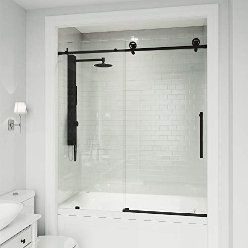 Vigo Adjustable 56-60 In. W X 66 In. H Elan Cass Aerodynamic Frameless Sliding Tub Door With Clear Glass And Stainless Steel Hardware In Matte Black Finish With Reversible Handle - Vg6044Mbcl6066 #TOP4