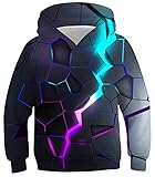 uideazone Jungen Mädchen Kapuzenpullover 3D Lavaspalt Hoodies Teenager Pullover Kapuzenjacke mit Taschen 14-16 Jahre
