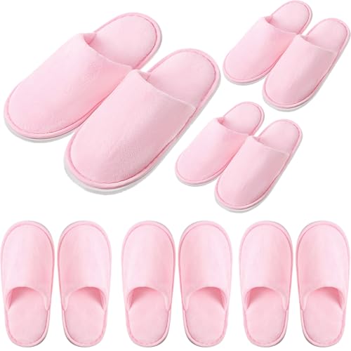 Twistover 6 Pairs Kids Disposable Slippers Non Slip Closed Toe Comfortable House Spa Indoor Outdoor Slippers for Kids 4-12 Years Old Party Hotel Travel etc pink Small