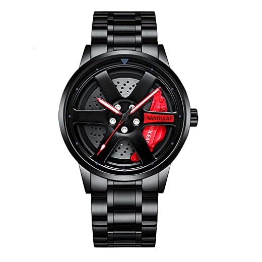 Car Wheel Watch, Stainless Steel Mens Wristwatch with Spinning Car Rim Hub Design, Japanese Quartz Movement, Water Resistant, Scratch Resistant Gifts for Car Enthusiasts