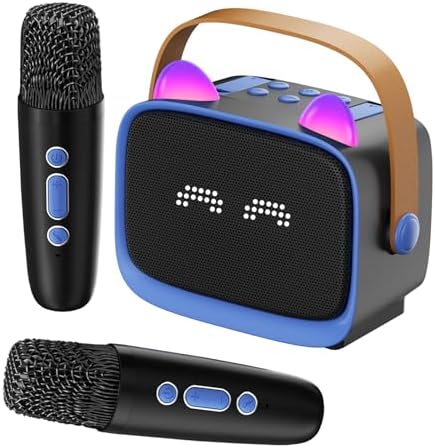 Mini Karaoke Machine for Kids Adults (2025 Upgraded), Portable Bluetooth Speaker with 2 Wireless Mics, Built-in Phone Holder and Emoji Animation, Birthday Gift for Boys Girls 3-12 Home Karaoke Party