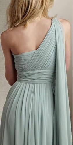 One Shoulder Chiffon Long Bridesmaid Dresses for Women with Slit A-Line Ruched Formal Gowns with Pockets ZO0202