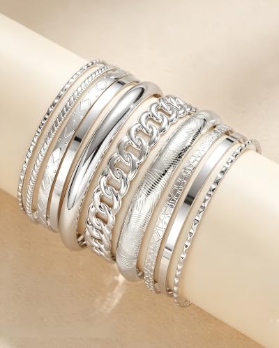 Image of IF ME Gold Bangle Bracelets for Women, Indian Bangles Stackable Set, Multi Layer Textured 18K Gold Plated Chunky Bracelets Boho Jewelrys Set