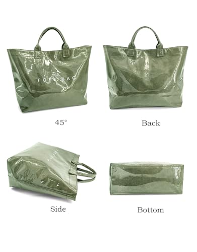 Image of PVC Tote Bag Gifts for Women Large Tote Purse Kraft Paper Letter Print Hobo Handbags for Work Beach Shopping Travel