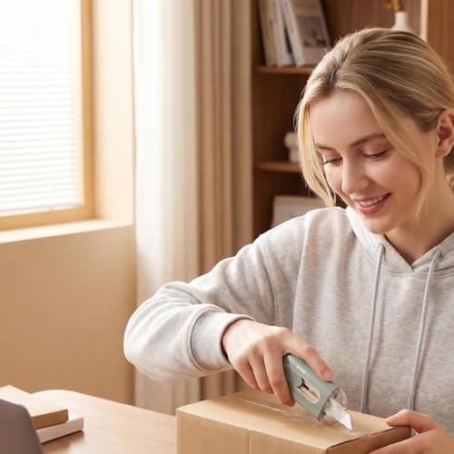 Image of Ceramic Box Cutter, Mini Safety Box Opener with Retractable Blade, Cute Small Package Opener Tool for Home, Office & Warehouse Use (Green)