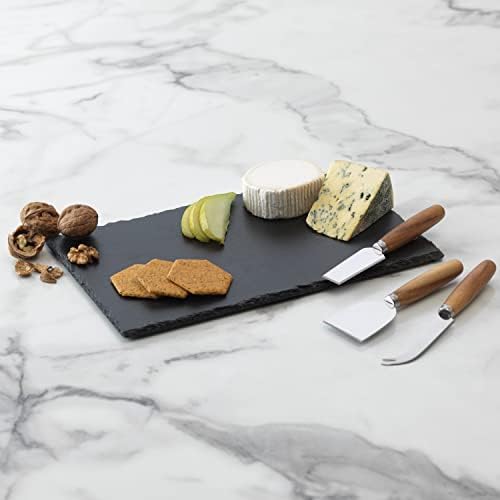 Occasion Rectangular Natural Slate Cheese Board Set with 3 Acacia Cheese Knives