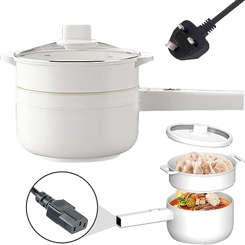 Yelajoy 2L Electric Hot Pot with Steamer & Temperature Control Multi-functional Non-Stick Electric Cooker Electric Skillet Frying Pan Electric Saucepan for Noodles Egg Steak Oatmeal and Soup