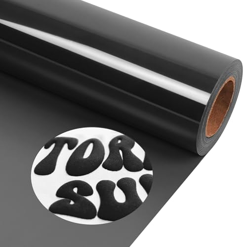 TORC Black Puff Vinyl Heat Transfer Iron on Vinyl 12" x 10ft for T-Shirt