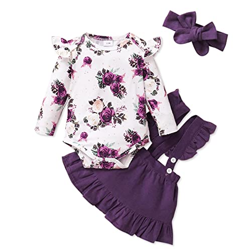 Image of PATPAT Newborn Infant Baby Girl Clothes Outfit Long Sleeve Romper Top Overall Dress Suspender Skirt Set