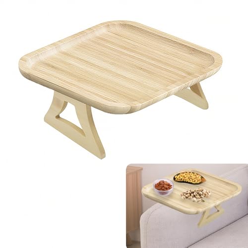 Uoxmiy Foldable Wooden Sofa Arm Tray - Square Pine Wood Armchair Table for Snacks, Mobiles, and Magazines (24 x 24 cm)