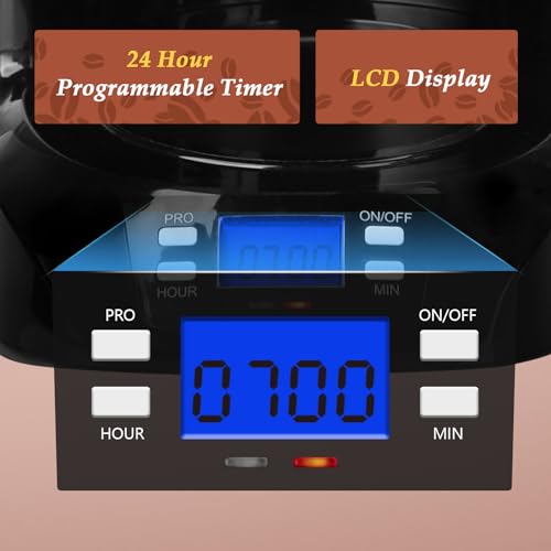 Aigostar Benno - Macchina da caffè americano e tè da 800 W con filtro riutilizzabile e piastra riscaldante, macchina caffe con mantenimento calore, capacità 1,5 L, timer 24 ore, sistema antigoccia - immagine 3