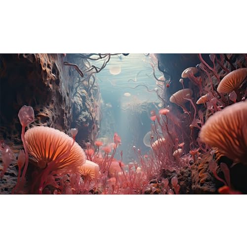 Image of Coral Reef Aquarium Background Underwater World Rock Cave Style Terrarium Backdrop Fantasy Under Sea Coral Fish Tank Background Cave Landscape Tank Wallpaper Poster Vinyl 36x24in