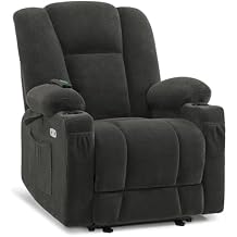 MCombo Zero Gravity Power Recliner Chair with Heat and Vibration Massage, Reclining Chair with USB & Type C Ports, Cup Holders for Living Room, Fabric 8015 Grey