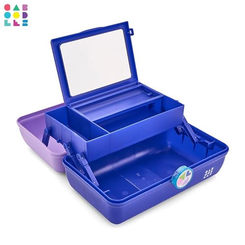 Image of Caboodles On-The-Go Girl Makeup Box, Two-Tone Lilac on Cobalt, Hard Plastic Makeup Organizer Box, Built-In Mirror, Secure Latch for Safe Travel, Spacious Storage for Large Items