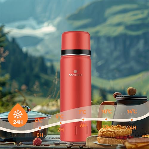 SANTECO Thermoskanne Thermosflasche Edelstahl 1l, 500ml, Auslaufsicher Isolierflasche mit Trinkbecher für unterwegs, Kaffee & Tee für Kinder, Sport, BPA-Frei, 24H Kalt & 12H Heiß 3