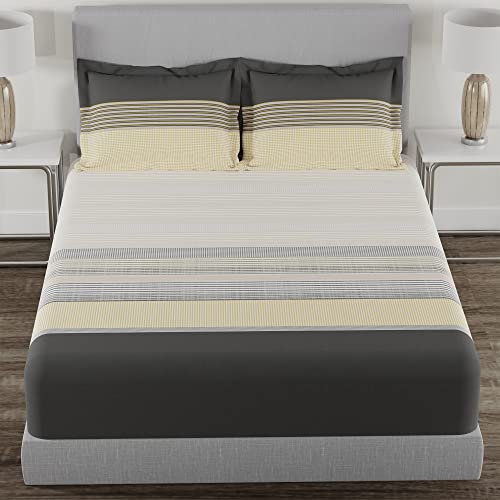 Image of myTrident Home Essential Stripe Collection 144 TC, 100% Cotton Bedsheet with 2 Pillow Cover, King Size - 274 x 274 cm, Mott