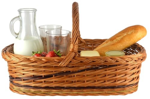 WIKLER Tablett Serviertablett aus Weide mit festem Henkel und Bodenplatte mit Motiven zur Auswahl 56×39×30cm handgeflochtenes Korbtablett für Frühstück Deko oder Präsent (Kräuter)
