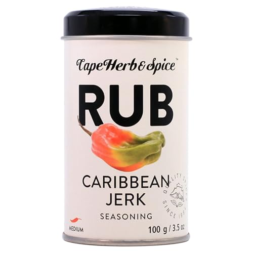 Cape Herb & Spice Rub Caribbean Jerk Seasoning Condiment, Chilli Rating Medium, 100 g Tin (Pack of 1)