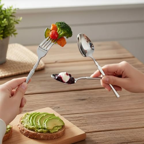 Image of 20 Pcs Silver Cutlery Set for Dining Table the Perfect Lightweight Silim Handle Tableware Including Dinner Spoon, Dinner Fork, Dinner Knife, Dessert Spoon & Dessert Fork