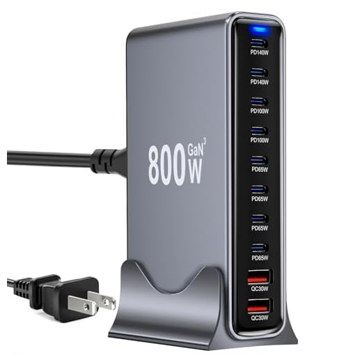 800W USB C Fast Charger Block, 10 Port USB Charging Station, GaN â…¢ Pro Double 140W PD PPS Port Fast Charging Station,Laptop Wall Charger Compatible with HP,DELL,MacBook Pro,iPhone 17,Galaxy S24