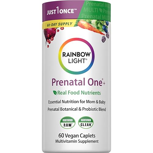 Image of Rainbow Light Prenatal Multivitamin One + for Women | 60 Caplets | Essential Nutrition for Mom & Baby | Real Food Nutrients | Prenatal Botanical & Probiotic Blend | Essential Nutrition for Mom & Baby | Real Food Nutrients | Prenatal Botanical & Probiotic Blend