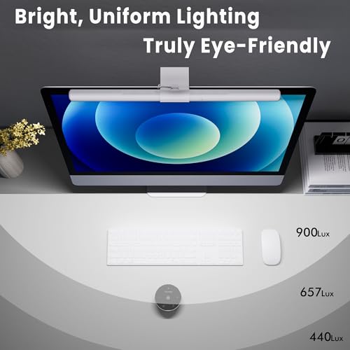 Image of Quntis Monitor Light Bar Pro White, Eye-Care No Glare USB Computer Lamp, Stepless Dimming & Auto-Dimming Brightness, Dual Control, Modern Aesthetic Space Saving Desk Accessories Office Gaming Reading