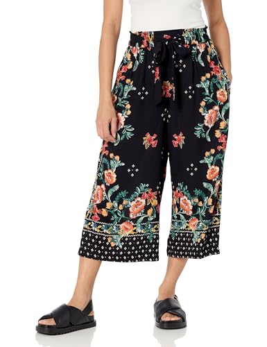 Angie Women's Floral Printed Culotte Pants with Bow Waistband