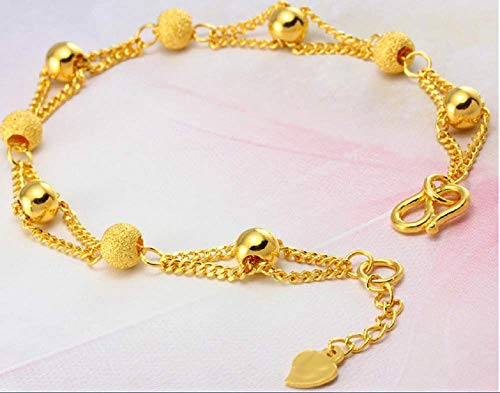 Weishu 18K Gold Bracelet Double Bracelet Bracelet Ladies Girls Beaded Double Chain Bracelet Friendship Adjustable Charm Bracelet Lucky Bead Bracelet Wedding Bracelet