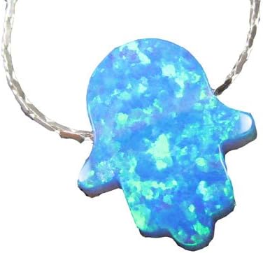 Blue Opal Hamsa Luck Hand Necklace with 925 Sterling Silver Chain - Length 18inch