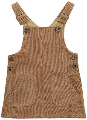 YURIO Infant Toddler Baby Girl Fall Winter Outfits Corduroy Strap Pocket Bib Overalls Dress Pinafore Suspender Skirt (Coffee, 2-3Years)