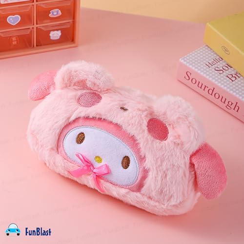 Image of FunBlast Fur Pencil Pouch for Girls - Cute Cartoon Animal Pouch, Multi-Purpose Zipper Case for School Kids, Cosmetic Pouch for Girls, Coin & Travel Pouches for School /Office (Pink-B)