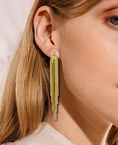 Long Silver Earrings for Women Dangling Gold Tassel Earrings Rose Gold Earrings for Women Long Metal Chain Tassel Dangle Earrings Silver Fringe Earrings Geometric Earrings Bridesmaid Jewelry4