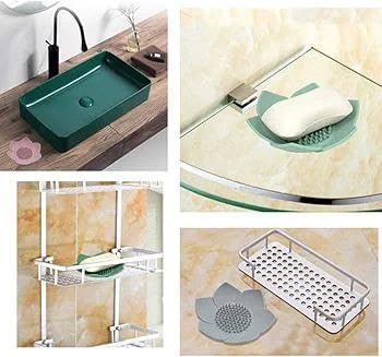 Image of 3 Pack Lotus Flowers Soap Dish Silicon Flexible Non-Slip Floral Trays with Drain for Bathroom Shower(Multicolour)