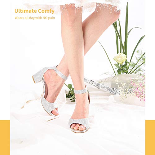 IDIFU Women's Candie Low Block Heels Sandals Peep Toe Chunky Ankle Strap Wedding Dress Shoes3
