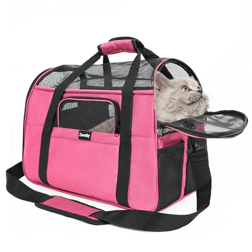 Zavothy Borsa per il Trasporto del Gatto Cane, Borsa per il Trasporto Traspirante e Pieghevole, Custodia per il Trasporto del Gatto con Tracolla Regolabile, Materasso in Peluche Rimovibile, M, Rosa