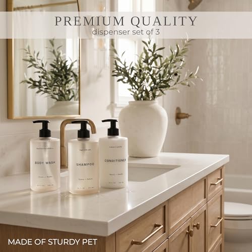 Stylish Shampoo & Conditioner Dispenser Set of 3-20oz Bottles with Pump - Image 4