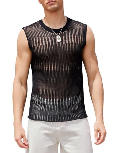 Verdusa Men's Knitted Tank Top Sleeveless Round Neck Pullover Shirt Undershirt