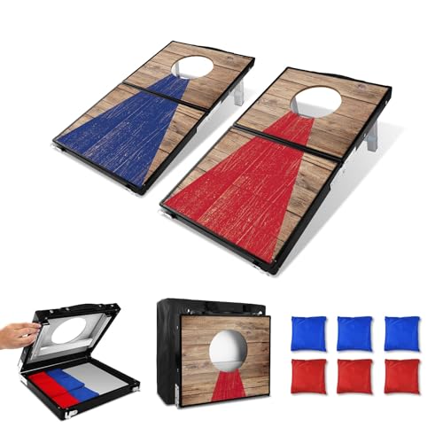 Cornhole Board Set – Aluminum, Foldable 24x12in ftwith 6Bean Bags | Portable for Adults, Indoor/Outdoor, Travel, Beach & Camping