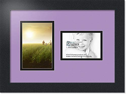 ArtToFrames Collage Photo Frame Double Mat with 1-3.5x5, 4x6 Openings with Satin Black Frame and Lavender Mist mat.