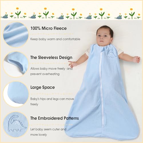 Image of PHF Warm Micro-Fleece Baby Sleep Sack 12-18 Months, Soft Baby Wearable Blanket, 2-Way Zipper Sleeping Bags, 2 Pack Comfy Sleeping Sack for Infant Newborn Boys, Large Size, Blue & Sage Green