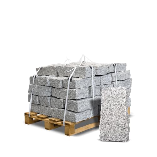 Granitmauerstein Granit Bord Rand Kante Palisade Stein Gehweg Straße Natur Steine Grau 40 x 20 x 10cm 1.000kg / 1 Palette