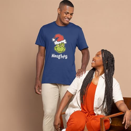 Life is Good Camiseta masculina padrão Naughty Grinch manga curta, azul escuro