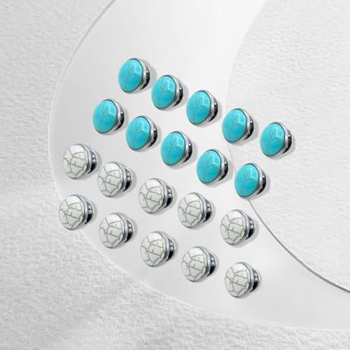 Image of 20 Pack Cute Funny Vintage Round Turquoise Brooches Pin Set Fashion Retro Geometry Themed Lapel Brooches Jewelry Suit Brooch for Men Women Blue White