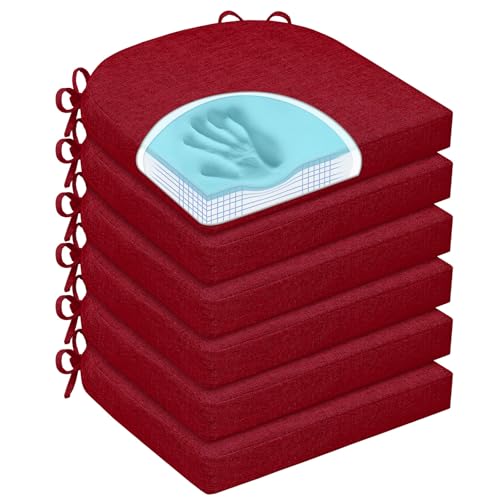 HOMELYSIAN Chair Cushions for Dining Chairs, Non Slip Chair Pads with Ties and Washable Covers, Memory Foam Kitchen Chair Cushions Set of 6, 16