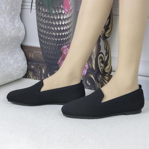 Image of Women's Flat Loafers Square Toe Work Office Flats Shoes Comfortable Knit Slip On Penny Loafers for Women Soft Dress Ballet Flats Driving Walking Knitted Shoes