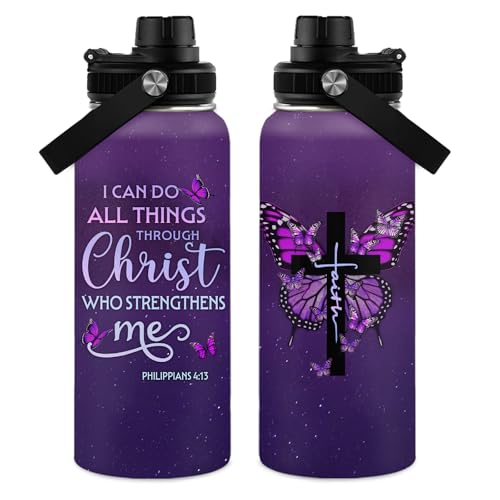 WWHSAI Christian Gifts for Women - I Can Do All Things Christ Water Bottle Tumbler 32oz - Inspirational Religious Faith Gifts for Women - Christian Jesus God Bible Verse Prayer Gift for Christmas