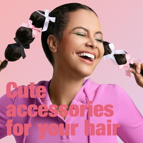 Pinzas para cabello, set de 30 moños rosa, negro y blanco miniatura 6